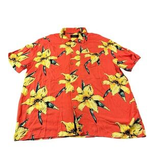 Deus Ex Machina Orange Yellow Floral Rayon Men's Hawaiian Shirt Size XL